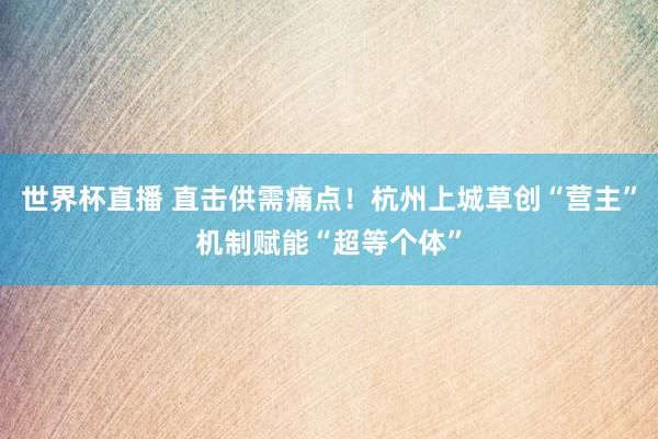世界杯直播 直击供需痛点!杭州上城草创“营主”机制赋能“超等个体”