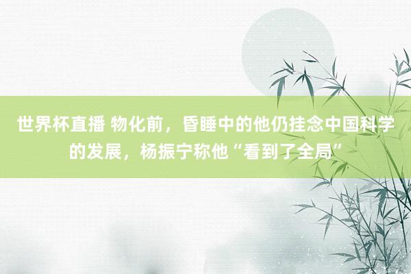 世界杯直播 物化前，昏睡中的他仍挂念中国科学的发展，杨振宁称他“看到了全局”