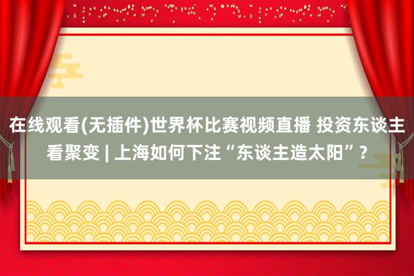 在线观看(无插件)世界杯比赛视频直播 投资东谈主看聚变 | 上海如何下注“东谈主造太阳”？