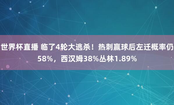 世界杯直播 临了4轮大逃杀!热刺赢球后左迁概率仍58%,西汉姆38%丛林1.89%